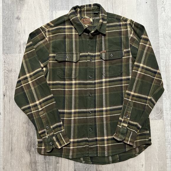 Orvis Heavy Green Cotton Plaid Outdoor Flannel Shacket Mens Medium Pockets - Picture 1 of 5